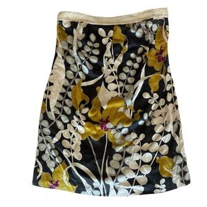 Trina Turk Black Floral Midi Skirt with Gold and Cream Accents